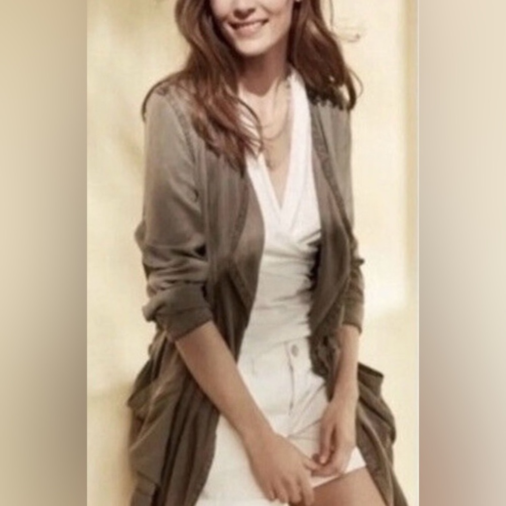 Womens Anthropologie HEI HEl Khaki Green Draped Open Utility Jacket Distressed L